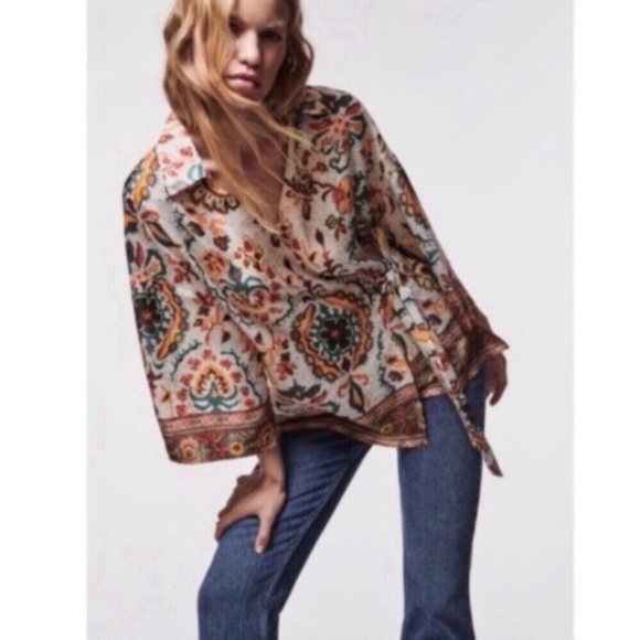 Zara Multicolor Bohemian Wrap Blouse - Picture 2 of 12